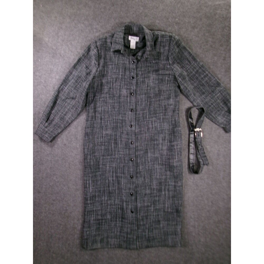 Vintage Henry Lee Dress Women 8P Button Front Long Sleeve Shirt Dress Gray 70s
